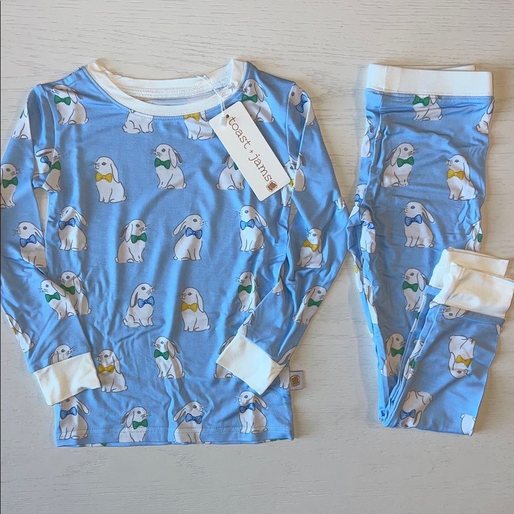 Toast + Jams Easter Boy Bunny Bow tie  Bamboo Pajama Set 5/6